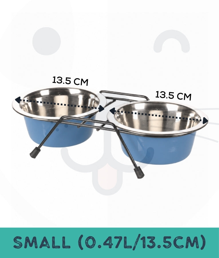 Duvo - Twin Feeders Dinner Set Wire Stand Bowl Petrol Blue