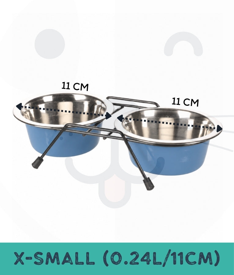Duvo - Twin Feeders Dinner Set Wire Stand Bowl Petrol Blue