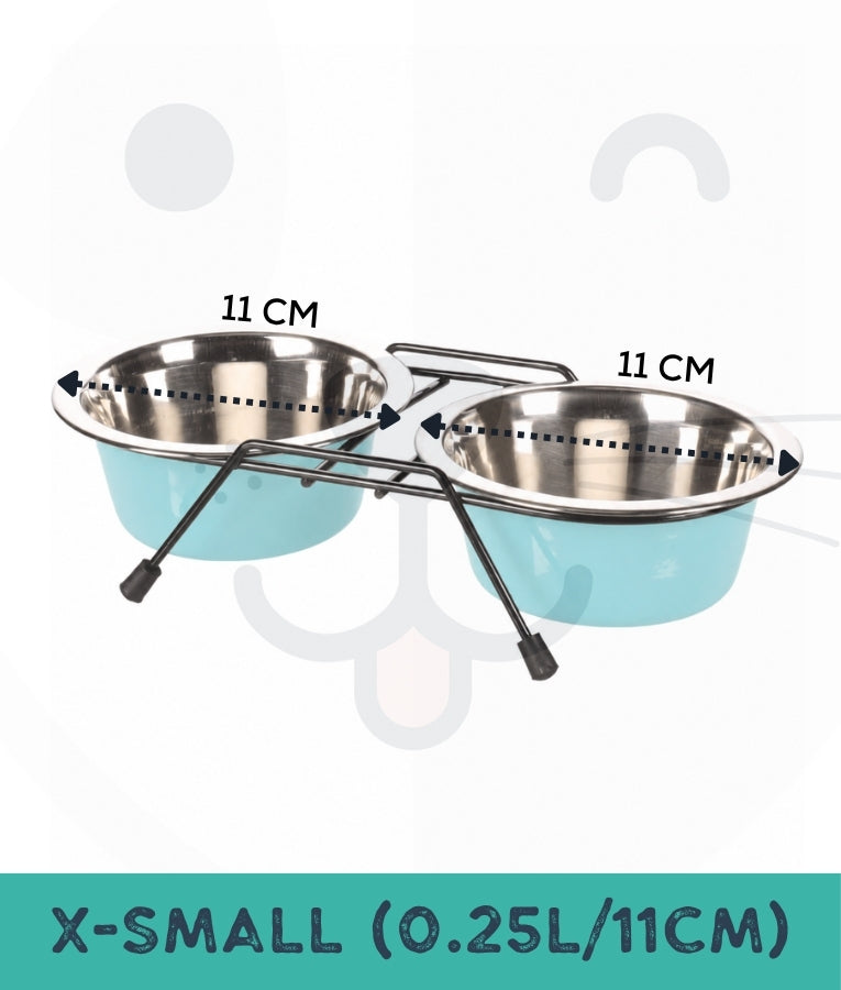 Duvo - Twin Feeders Dinner Set Wire Stand Bowl Blue