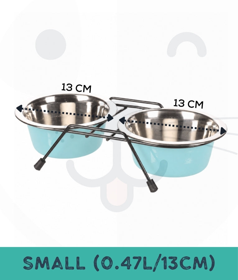 Duvo - Twin Feeders Dinner Set Wire Stand Bowl Blue