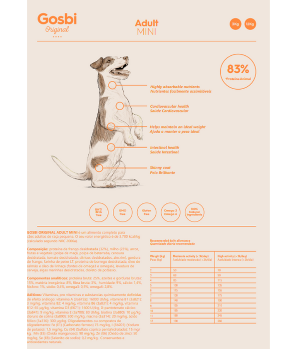 Gosbi - Original, Chicken Adult Dry Dog Food For Mini and Small Breeds 3kg-12kg