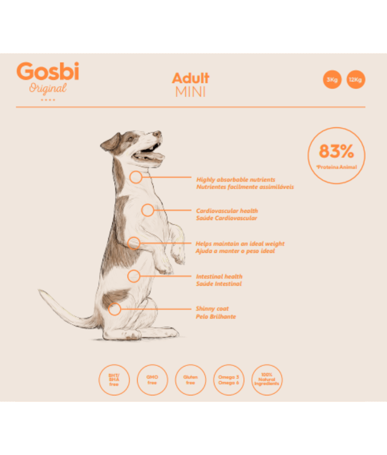 Gosbi - Original, Chicken Adult Dry Dog Food For Mini and Small Breeds 3kg-12kg