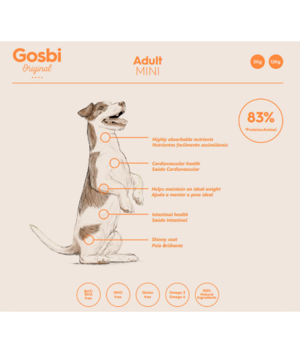 Gosbi - Original, Chicken Adult Dry Dog Food For Mini and Small Breeds 3kg-12kg