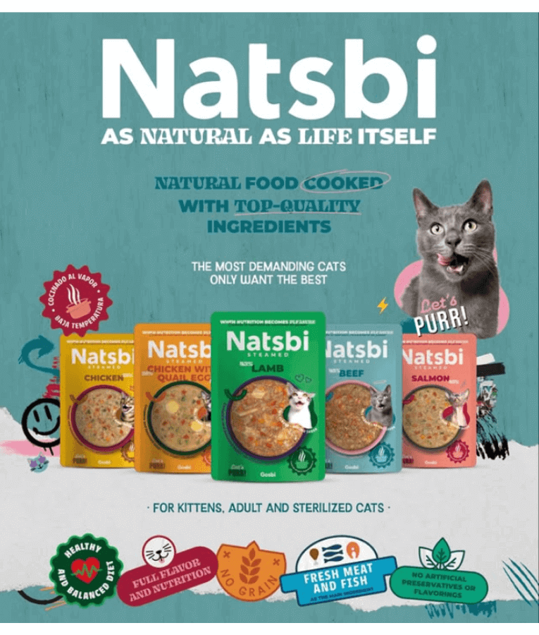 Gosbi - Natsbi Steamed, Beef in Broth Fresh Cat Food – Grain-Free, Complete Meal for All Life Stages – 80g