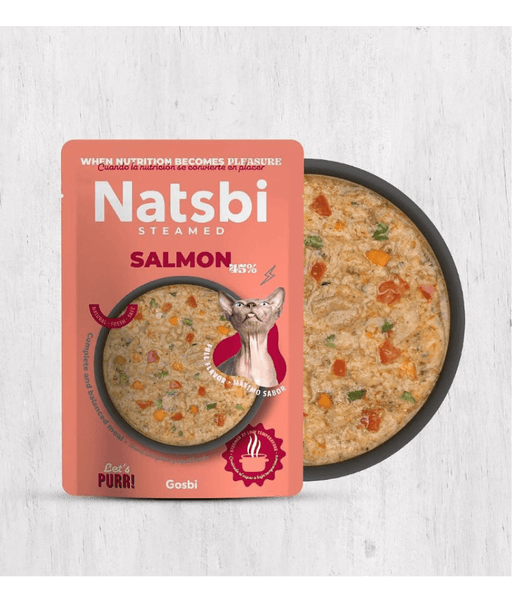 Gosbi - Natsbi Steamed, Salmon in Broth Fresh Cat Food - Grain-Free, Complete Meal for All Life Stages - 80g