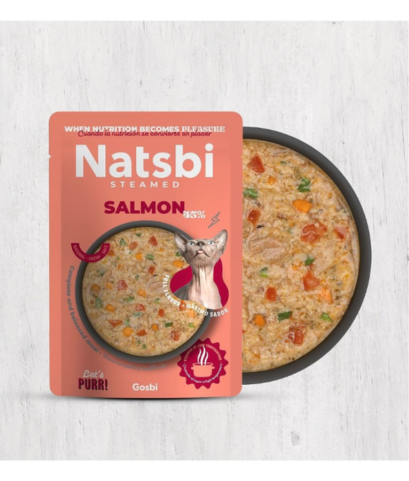 Gosbi - Natsbi Steamed, Salmon in Broth Fresh Cat Food - Grain-Free, Complete Meal for All Life Stages - 80g
