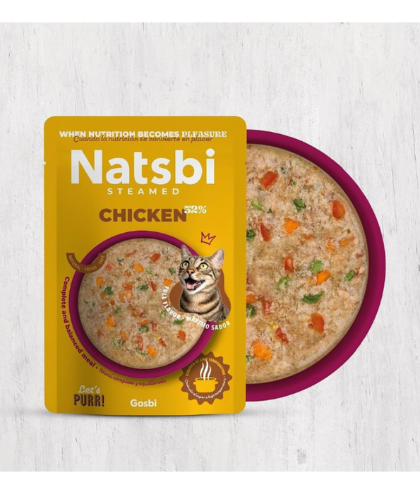 Gosbi - Natsbi Steamed, Chicken in Broth Fresh Cat Food – Grain-Free, Complete Meal for All Life Stages – 80g