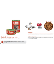 Gosbi - Plaisirs, Grain-Free Duck & Apple Adult Complementary Wet Dog Food – High EnergyContent, All-Natural For Active Dogs 185g-400g