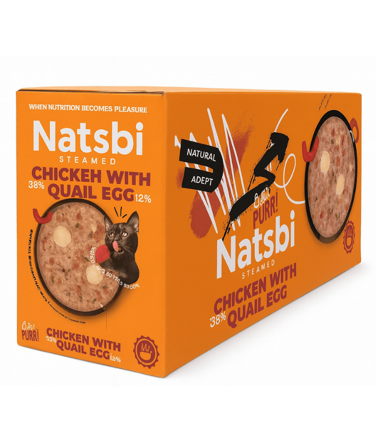 Gosbi - Natsbi, Steamed Cat Food, Chicken with Quail Egg, Grain-Free, High-Protein - 80g