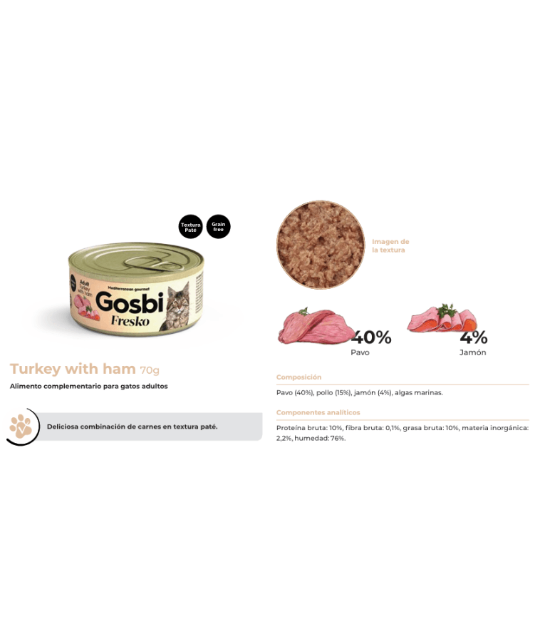 Gosbi - Fresko, Turkey & Ham, Grain-Free, High-Protein, Supplementary Wet Cat Food - 70g