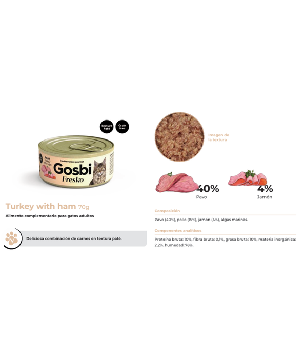 Gosbi - Fresko, Turkey & Ham, Grain-Free, High-Protein, Supplementary Wet Cat Food - 70g