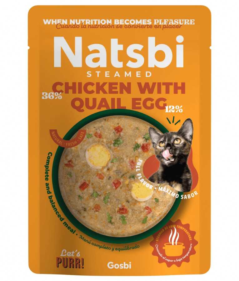 Gosbi - Natsbi, Steamed Cat Food, Chicken with Quail Egg, Grain-Free, High-Protein - 80g