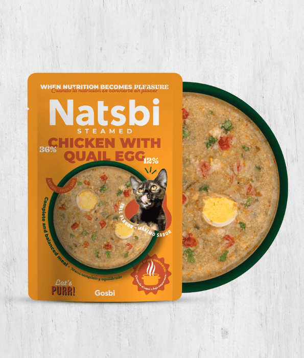 Gosbi - Natsbi, Steamed Cat Food, Chicken with Quail Egg, Grain-Free, High-Protein - 80g
