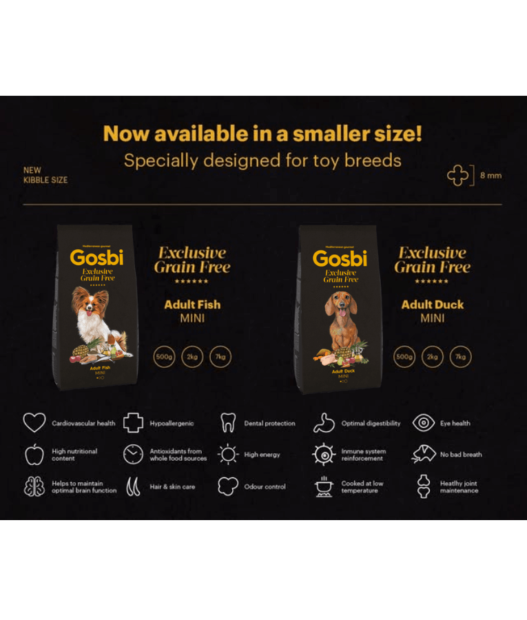 Gosbi - Exclusive Grain Free, Hypoallergenic Duck Adult Dry Dog Food For Small and Mini Breeds 3kg