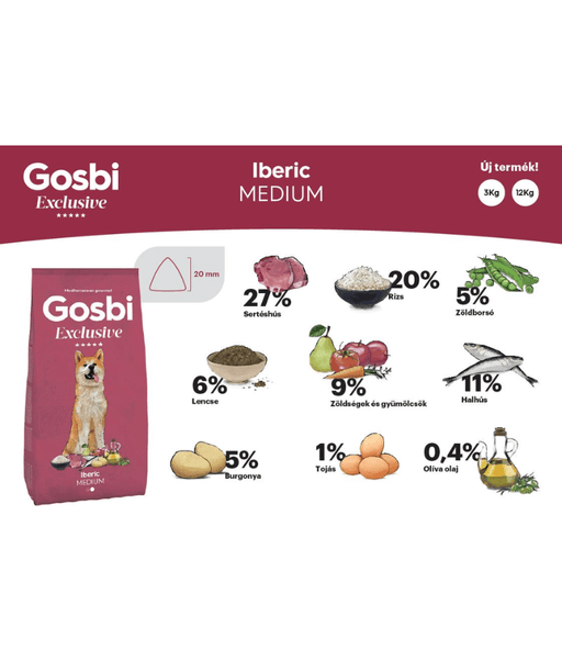 Gosbi - Exclusive, Iberic Pork, Adult Dry Dog Food For Medium Breeds - 3kg, 12kg