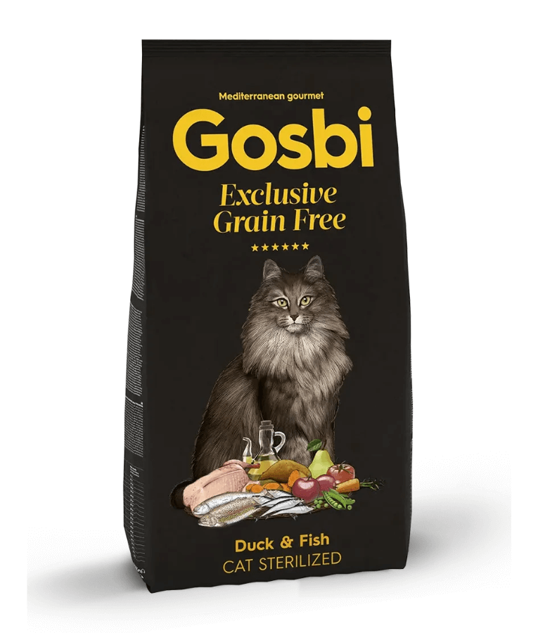Gosbi – Exclusive, Duck and Fish Sterilized Adult Dry Cat Food, Grain-Free Formula - 400g, 2kg