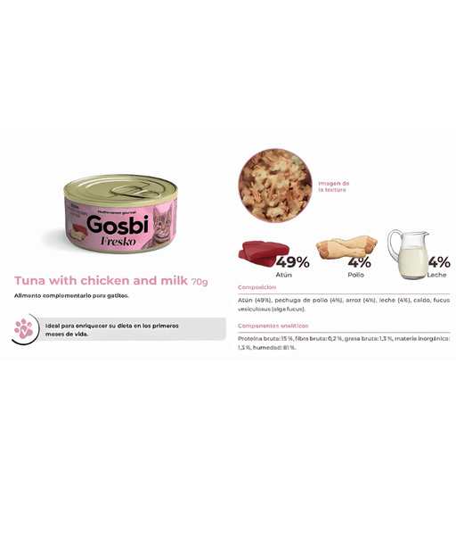 Gosbi - Fresko, Tuna, Chicken, and Milk Kitten Complementary Wet Cat Food – 70g
