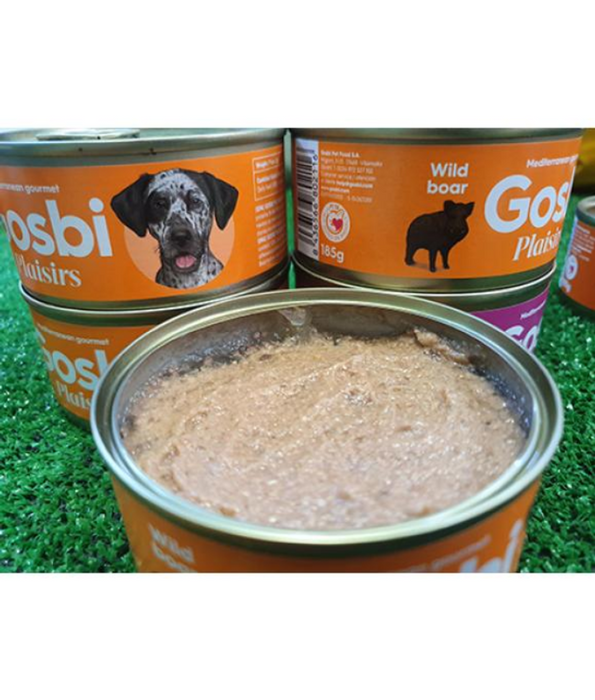 Gosbi - Plaisirs, Grain-Free Wild Boar Adult Complementary Wet Dog Food – Hypoallergenic, Monoprotein, All-Natural 185g