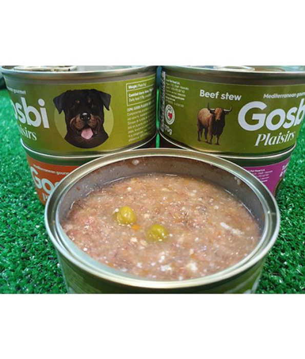 Gosbi- Plaisirs, Grain-Free Beef Stew Adult Complementary Wet Dog Food – Hypoallergenic, Monoprotein, Weight Control 185g-370g