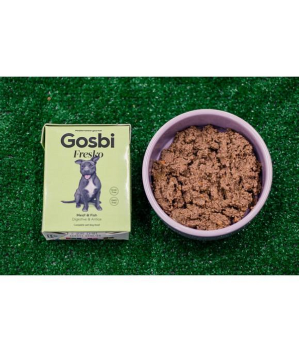 Gosbi - Fresko, Grain-Free Meat and Fish Adult Complete Wet Dog Food – Dental and Digestive Support, All Natural 375g