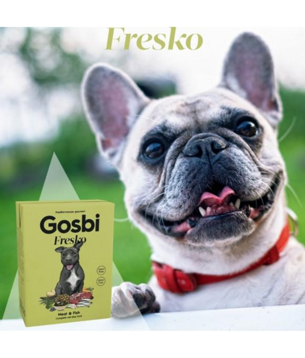 Gosbi - Fresko, Grain-Free Meat and Fish Adult Complete Wet Dog Food – Dental and Digestive Support, All Natural 375g