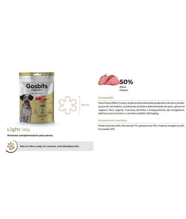 Gosbi - Gosbits Objective, Turkey Adult Dog Treats – Light, High Fiber, Low Calories, All Natural 150g