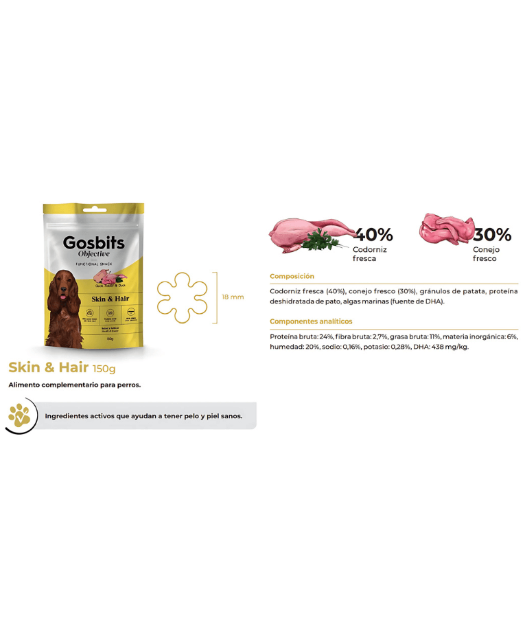 Gosbi - Gosbits Objective, Quail, Rabbit & Duck Adult Dog Treats – Skin and Hair, Healthy & Dense Coat All Natural 150g