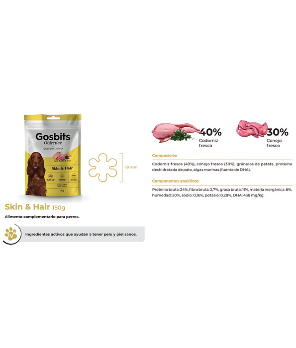 Gosbi - Gosbits Objective, Quail, Rabbit & Duck Adult Dog Treats – Skin and Hair, Healthy & Dense Coat All Natural 150g