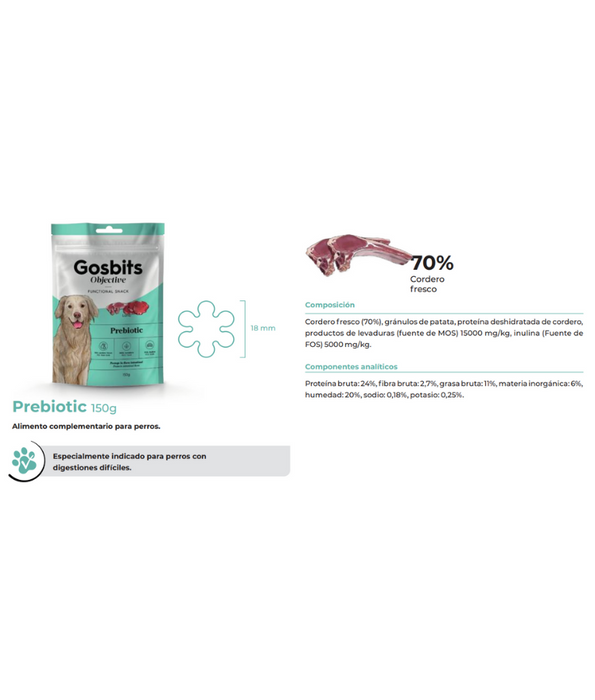 Gosbi - Gosbits Objective, Lamb Adult and Senior Dog Treats – Prebiotic, Gastrointestinal Disorders, All Natural 150g
