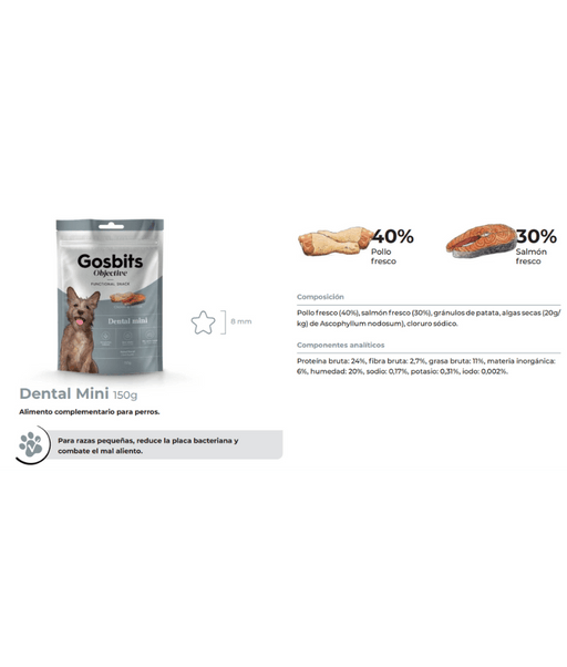 Gosbi - Gosbits Objective, Chicken & Salmon Adult Dog Treats – Dental, Reduce Bad Breath and Plaque Formation, All Natural For Mini and Small Breeds 150g