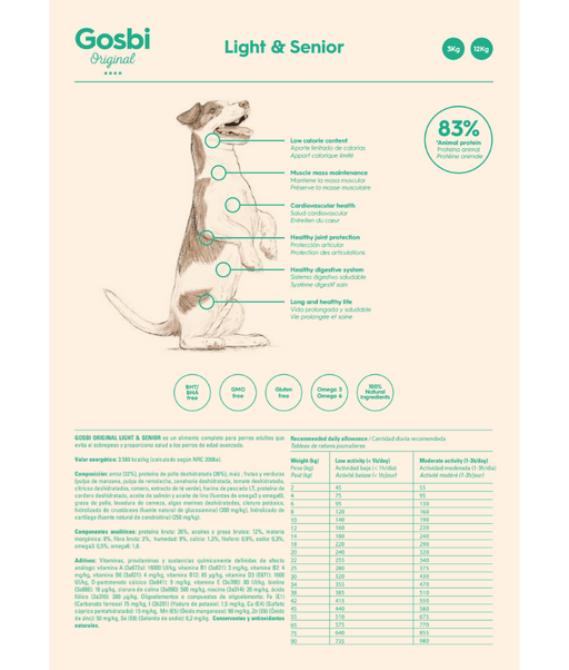 Gosbi - Original, Chicken Light & Senior Dry Dog Food For All Breeds 3kg-12kg