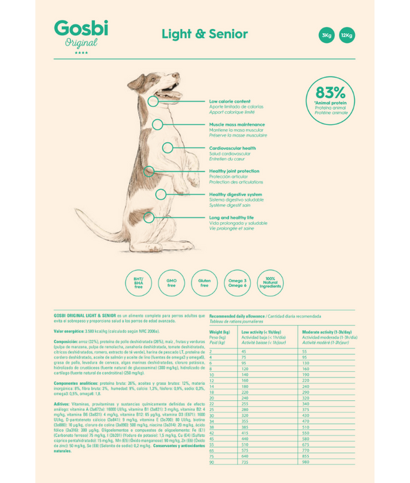 Gosbi - Original, Chicken Light & Senior Dry Dog Food For All Breeds 3kg-12kg