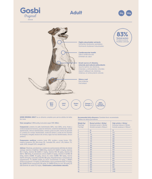 Gosbi - Original, Adult Chicken Dry Dog Food For Medium and Large Breeds 3kg-12kg