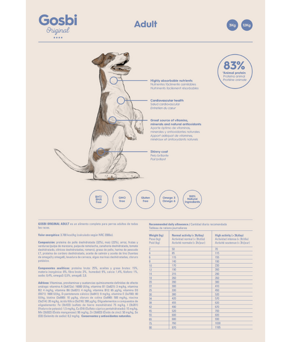Gosbi - Original, Adult Chicken Dry Dog Food For Medium and Large Breeds 3kg-12kg
