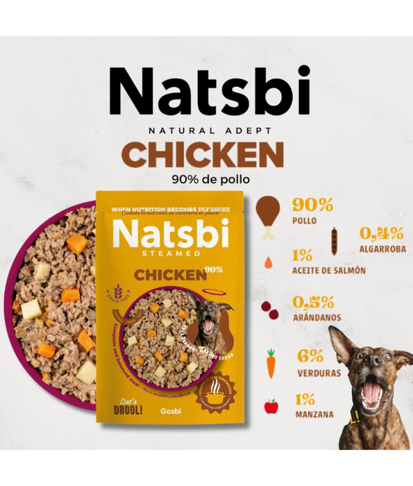 Gosbi - Natsbi Steamed, Chicken Fresh Dog Food For Adults and Puppies – Grain-Free, All Natural Meal 200g - 500g