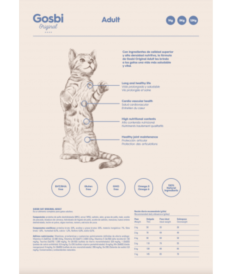 Gosbi - Original, Chicken, Salmon, and Tuna Adult Dry Cat Food – Complete Nutrition 1kg-3kg-12kg