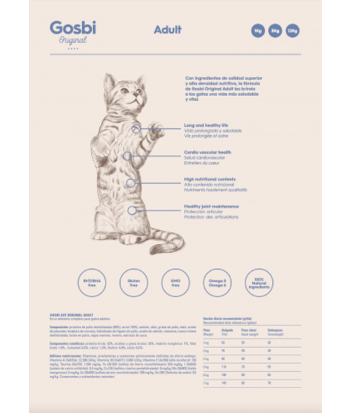 Gosbi - Original, Chicken, Salmon, and Tuna Adult Dry Cat Food – Complete Nutrition 1kg-3kg-12kg