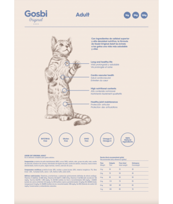 Gosbi - Original, Chicken, Salmon, and Tuna Adult Dry Cat Food – Complete Nutrition 1kg-3kg-12kg