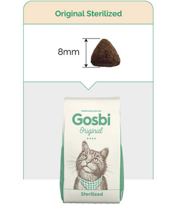 Gosbi - Original, Chicken, Salmon, and Tuna Adult Dry Cat Food – Sterilized, Hair and Skin Support 1kg-3kg-7kg