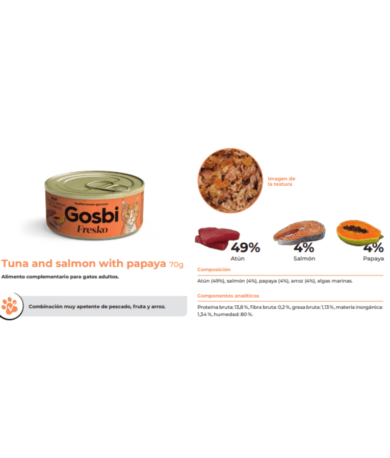 Gosbi - Fresko, Tuna, Salmon, and Papaya Adult Complementary Wet Cat Food – 70g