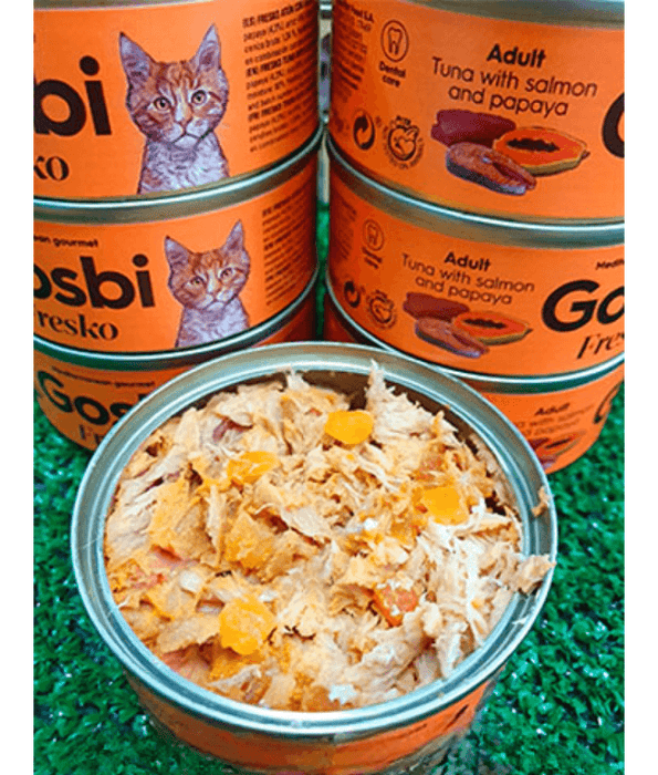 Gosbi Fresko, Tuna, Salmon, and Papaya Adult Complementary Wet Cat F