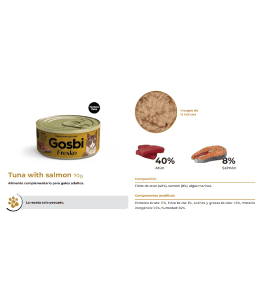 Gosbi - Fresko, Tuna and Salmon Adult Complementary Wet Cat Food – Grain-Free 70g