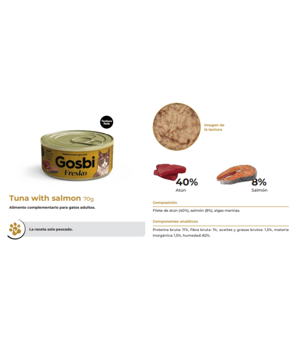 Gosbi - Fresko, Tuna and Salmon Adult Complementary Wet Cat Food – Grain-Free 70g