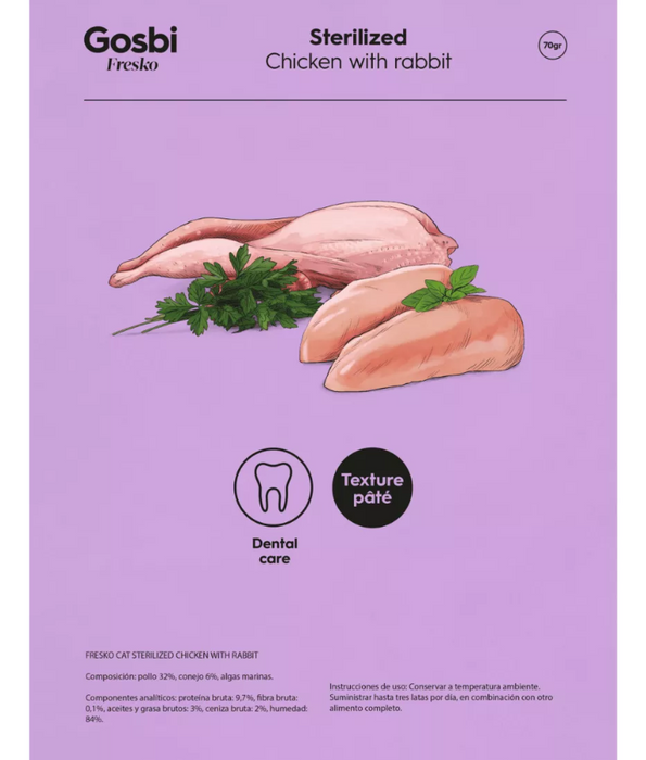 Gosbi - Fresko, Chicken and Rabbit Sterilized Complementary Adult Wet Cat Food – Grain-Free 70g