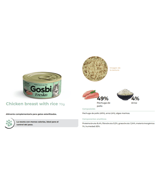 Gosbi - Fresko, Chicken Breast and Rice Sterilized Complementary Adult Wet Cat Food – 70g