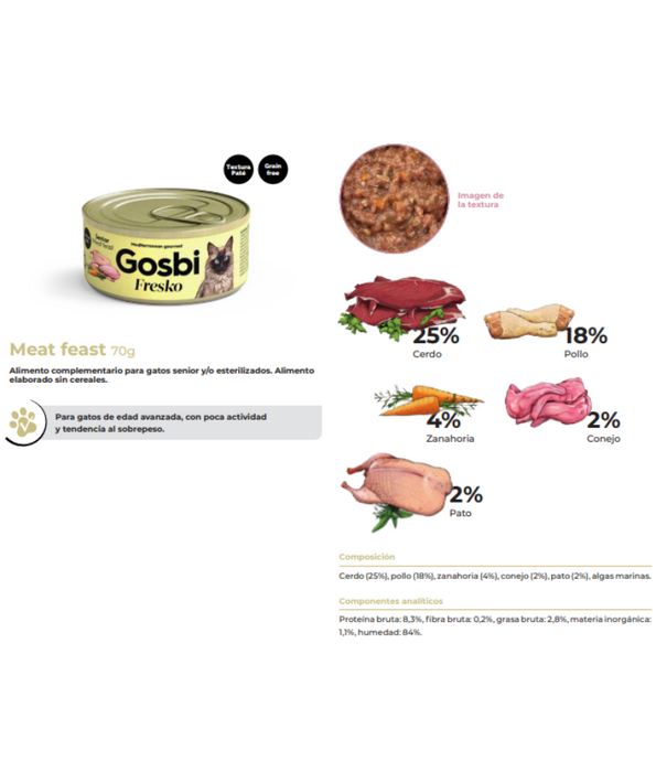 Gosbi - Fresko, Pork and Chicken Senior and Sterilized Complementary Wet Cat Food – Grain-Free 70g