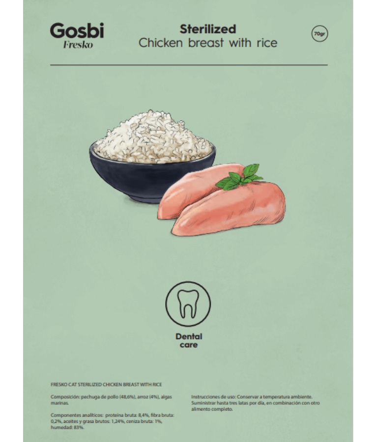 Gosbi - Fresko, Chicken Breast and Rice Sterilized Complementary Adult Wet Cat Food – 70g