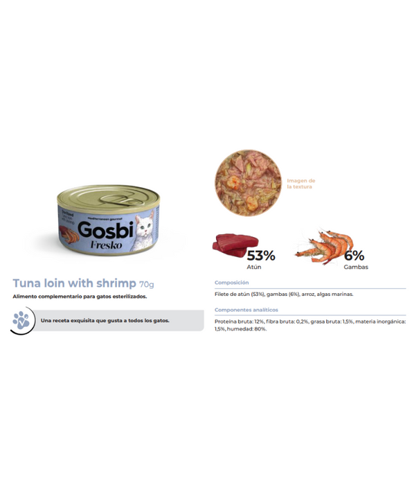Gosbi - Fresko, Tuna and Shrimp Sterilized Complementary Adult Wet Cat Food – 70g