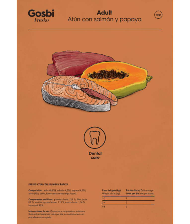 Gosbi - Fresko, Tuna, Salmon, and Papaya Adult Complementary Wet Cat Food – 70g
