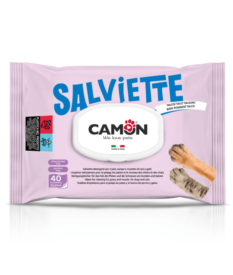Camon - Salviette Cleansing Pet Wipes Talco – Alcohol & Paraben Free - 40 Sheets -100 Sheets